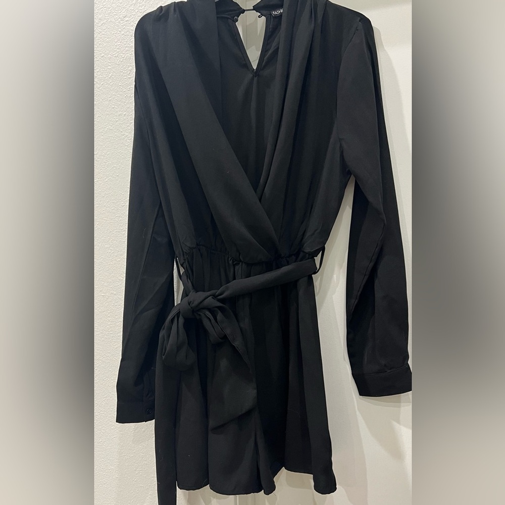 Fashion Nova Black Long Sleeve Wrap Romper